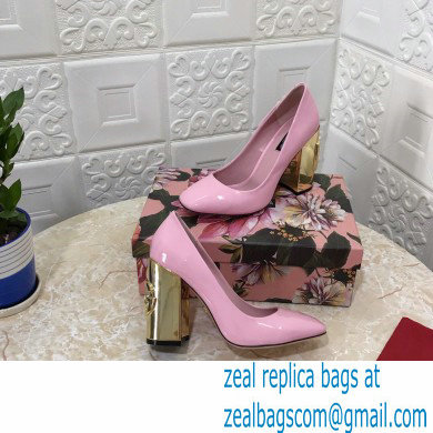 Dolce  &  Gabbana Heel 10.5cm Patent Leather Pumps Pink with DG Karol Heel 2021